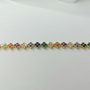 Elegant Multicolor Floral Yellow Gold Bracelet